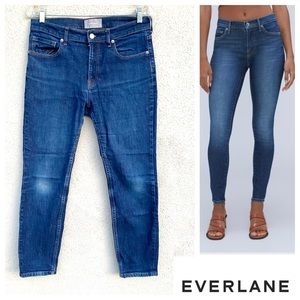 EVERLANE skinny ankle jeans dark blue cropped 30 stretch distressed mid rise 30
